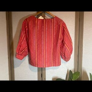 Solitaire puff sleeve top, S, pink/orange/red/silver striped top